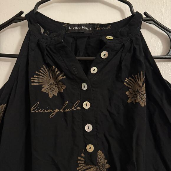 Living Hula Black Dress Vacay  Resort Elegant Breezy Romantic Floral Whimsygoth - Picture 3 of 9